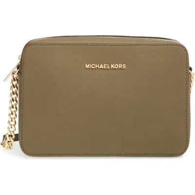 Michael Michael Kors 'large Jet Set' East/west Saffiano Crossbody Bag In Olive