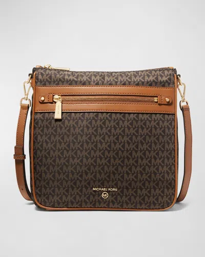 Michael Michael Kors Large North-south Monogram Crossbody Bag In Brown/acorn