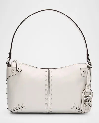 Michael Michael Kors Large Studded Leather Pouchette Shoulder Bag In White