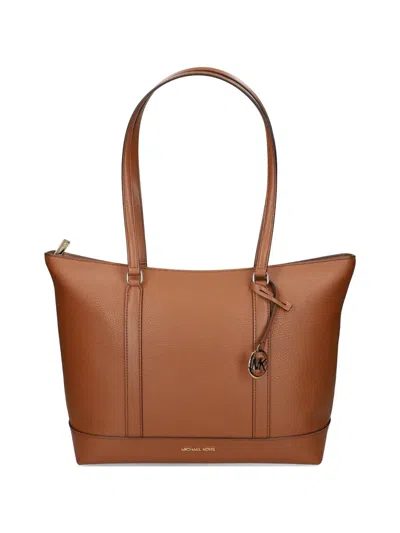 Michael Michael Kors Large Temple Logo Charm Tote Bag In Brown