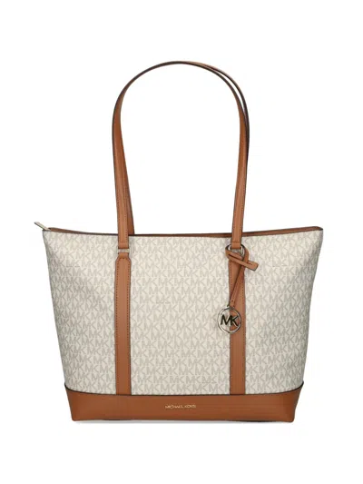 Michael Michael Kors Large Temple Monogram Charm Tote Bag In Neutral