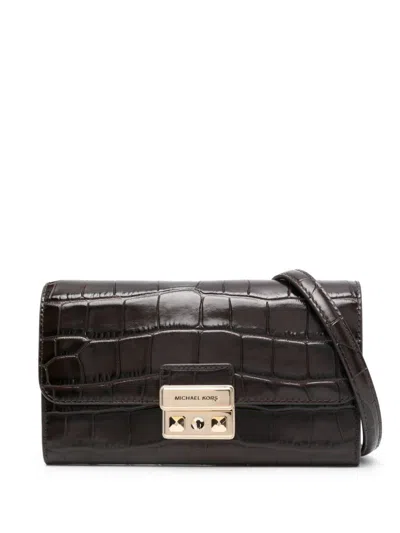 Michael Michael Kors Large Wallet On Chn Xbody In Chocolate