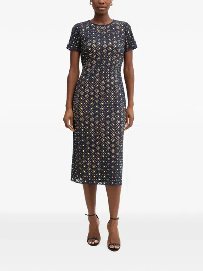 Michael Michael Kors Laser-cut Mirror Scuba Midi Dress In Blue