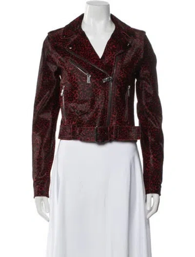 Pre-owned Michael Michael Kors Leather Animal Print Biker Jacket In Red