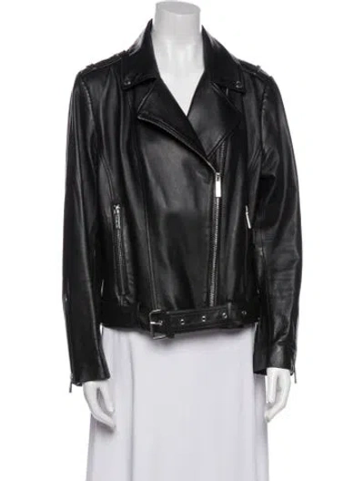 Pre-owned Michael Michael Kors Leather Biker Jacket In Black