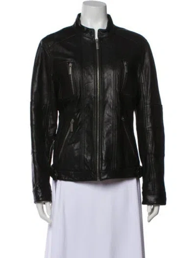 Pre-owned Michael Michael Kors Leather Biker Jacket In Black