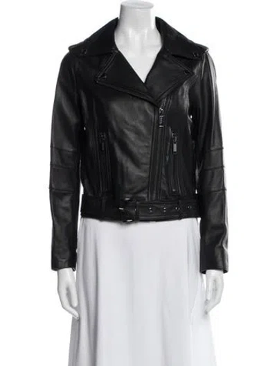 Pre-owned Michael Michael Kors Leather Biker Jacket In Black