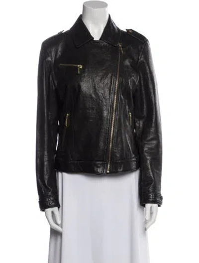 Pre-owned Michael Michael Kors Leather Biker Jacket In Black