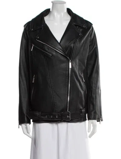 Pre-owned Michael Michael Kors Leather Biker Jacket In Black