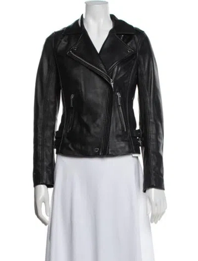 Pre-owned Michael Michael Kors Leather Biker Jacket In Black