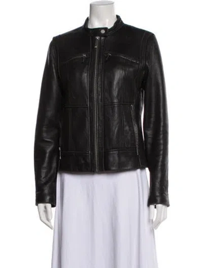 Pre-owned Michael Michael Kors Leather Biker Jacket In Black