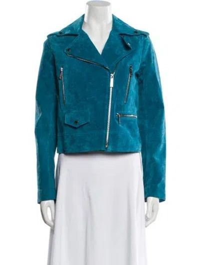 Pre-owned Michael Michael Kors Leather Biker Jacket In Blue