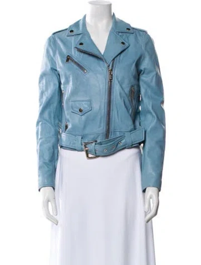 Pre-owned Michael Michael Kors Leather Biker Jacket In Blue