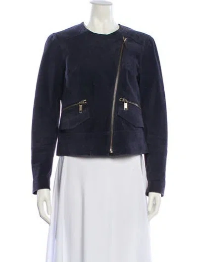 Pre-owned Michael Michael Kors Leather Biker Jacket In Blue