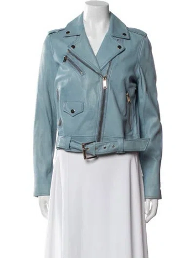 Pre-owned Michael Michael Kors Leather Biker Jacket In Blue