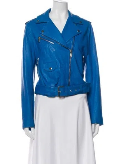 Pre-owned Michael Michael Kors Leather Biker Jacket In Blue