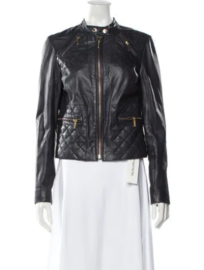 Pre-owned Michael Michael Kors Leather Biker Jacket In Blue