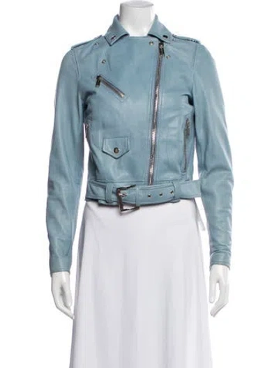 Pre-owned Michael Michael Kors Leather Biker Jacket In Blue
