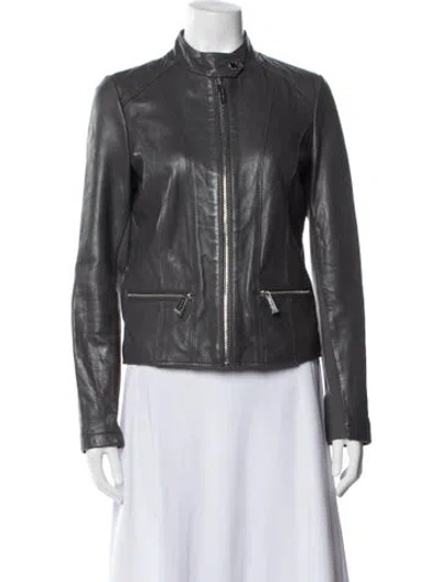 Pre-owned Michael Michael Kors Leather Biker Jacket In Blue