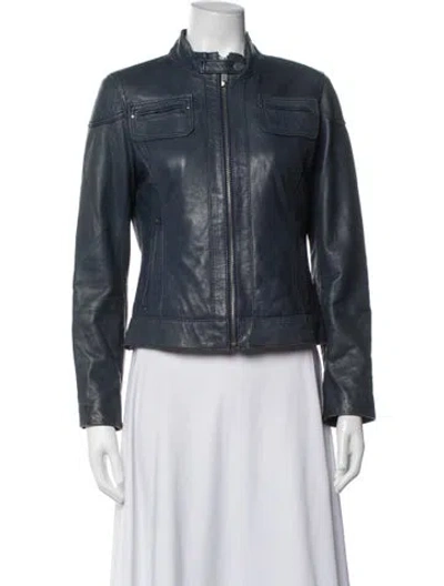 Pre-owned Michael Michael Kors Leather Biker Jacket In Blue