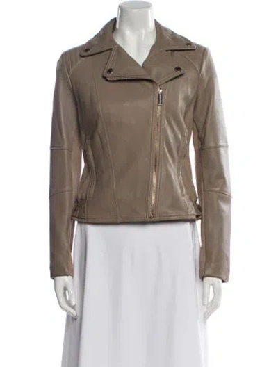 Pre-owned Michael Michael Kors Leather Biker Jacket In Brown