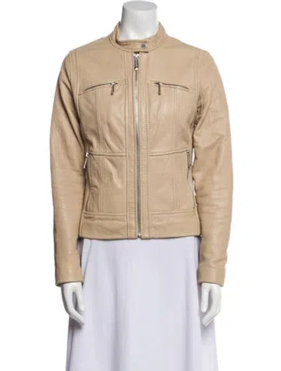 Pre-owned Michael Michael Kors Leather Biker Jacket In Brown