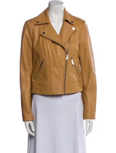 Pre-owned Michael Michael Kors Leather Biker Jacket In Brown