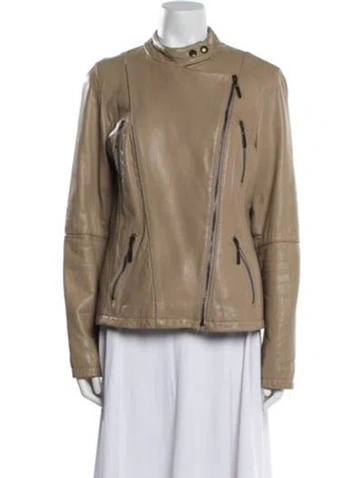 Pre-owned Michael Michael Kors Leather Biker Jacket In Brown