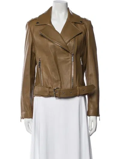 Pre-owned Michael Michael Kors Leather Biker Jacket In Brown