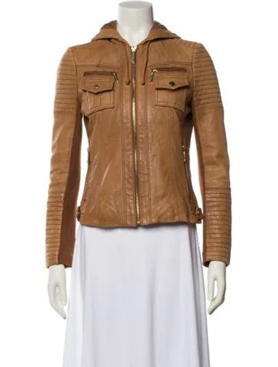 Pre-owned Michael Michael Kors Leather Biker Jacket In Brown
