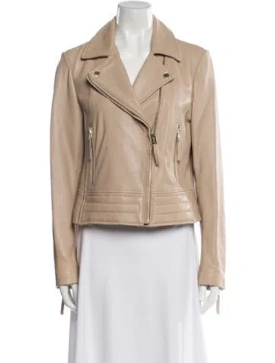 Pre-owned Michael Michael Kors Leather Biker Jacket In Brown