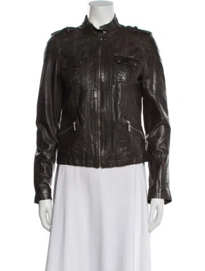 Pre-owned Michael Michael Kors Leather Biker Jacket In Brown