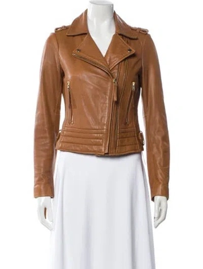 Pre-owned Michael Michael Kors Leather Biker Jacket In Brown