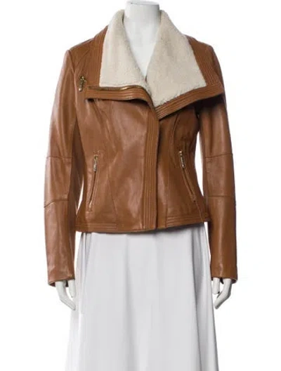 Pre-owned Michael Michael Kors Leather Biker Jacket In Brown