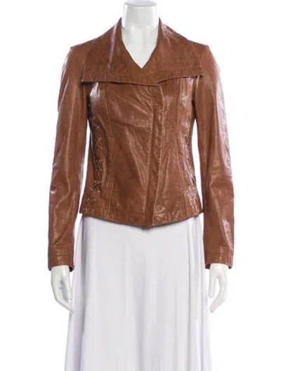 Pre-owned Michael Michael Kors Leather Biker Jacket In Brown