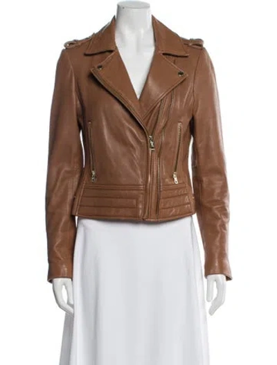 Pre-owned Michael Michael Kors Leather Biker Jacket In Brown