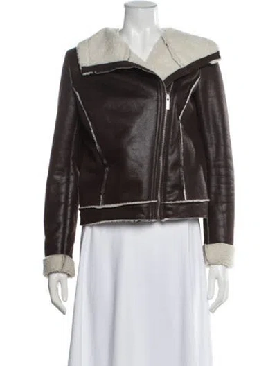 Pre-owned Michael Michael Kors Leather Biker Jacket In Brown