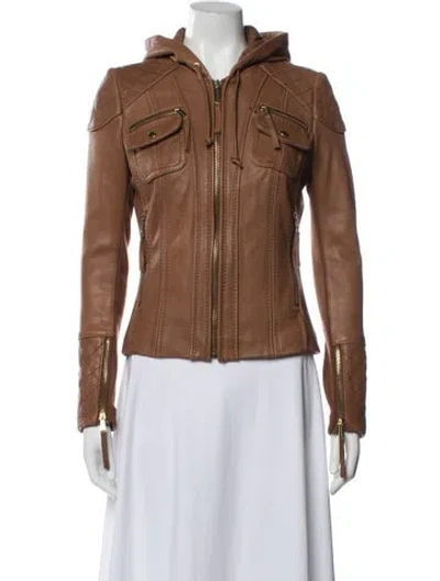 Pre-owned Michael Michael Kors Leather Biker Jacket In Brown