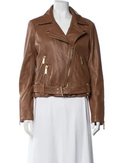Pre-owned Michael Michael Kors Leather Biker Jacket In Brown