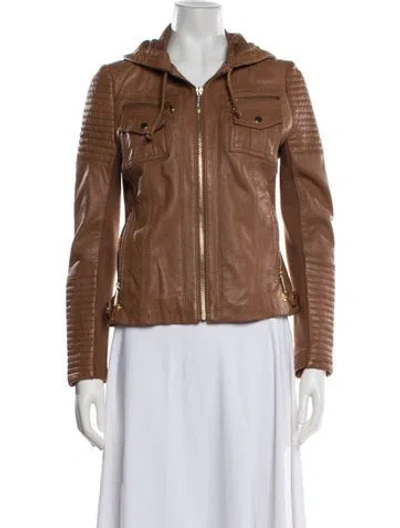 Pre-owned Michael Michael Kors Leather Biker Jacket In Brown