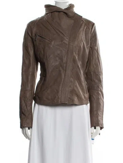 Pre-owned Michael Michael Kors Leather Biker Jacket In Brown