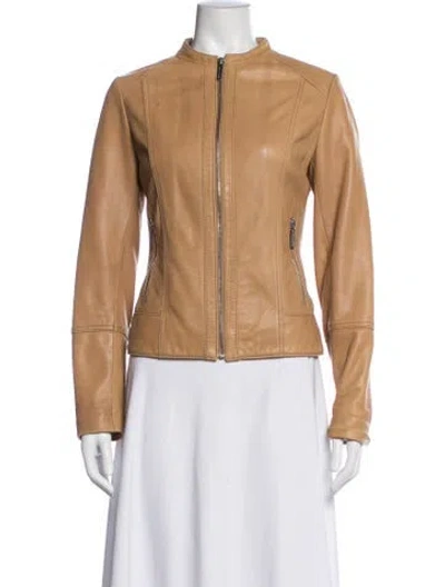 Pre-owned Michael Michael Kors Leather Biker Jacket In Brown