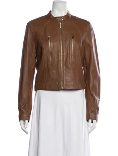 Pre-owned Michael Michael Kors Leather Biker Jacket In Brown