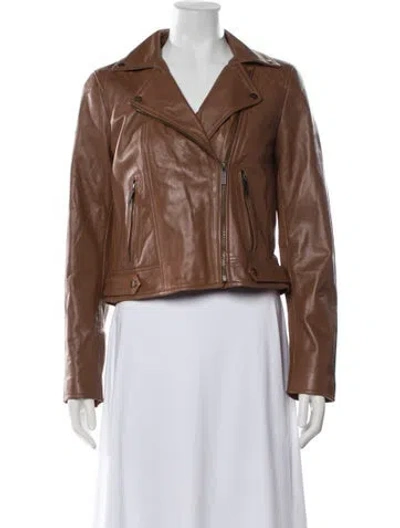 Pre-owned Michael Michael Kors Leather Biker Jacket In Brown
