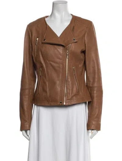 Pre-owned Michael Michael Kors Leather Biker Jacket In Brown