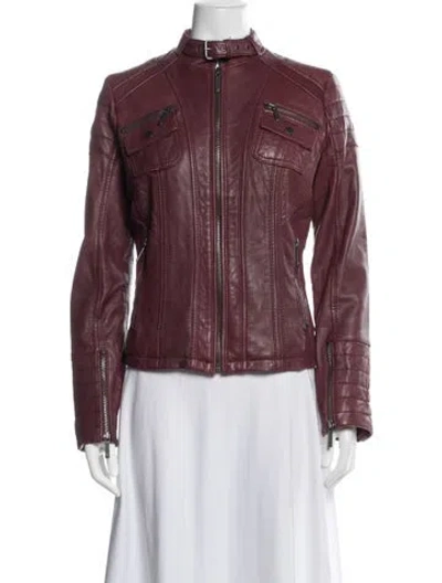 Pre-owned Michael Michael Kors Leather Biker Jacket In Burgundy