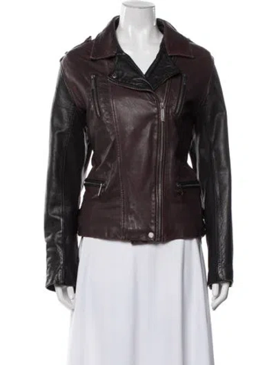 Pre-owned Michael Michael Kors Leather Biker Jacket In Burgundy