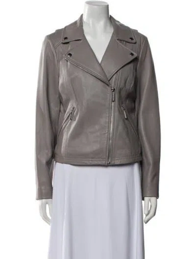 Pre-owned Michael Michael Kors Leather Biker Jacket In Gray