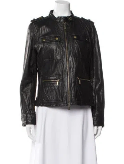 Pre-owned Michael Michael Kors Leather Biker Jacket In Gray