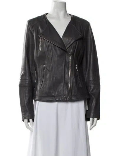 Pre-owned Michael Michael Kors Leather Biker Jacket In Gray